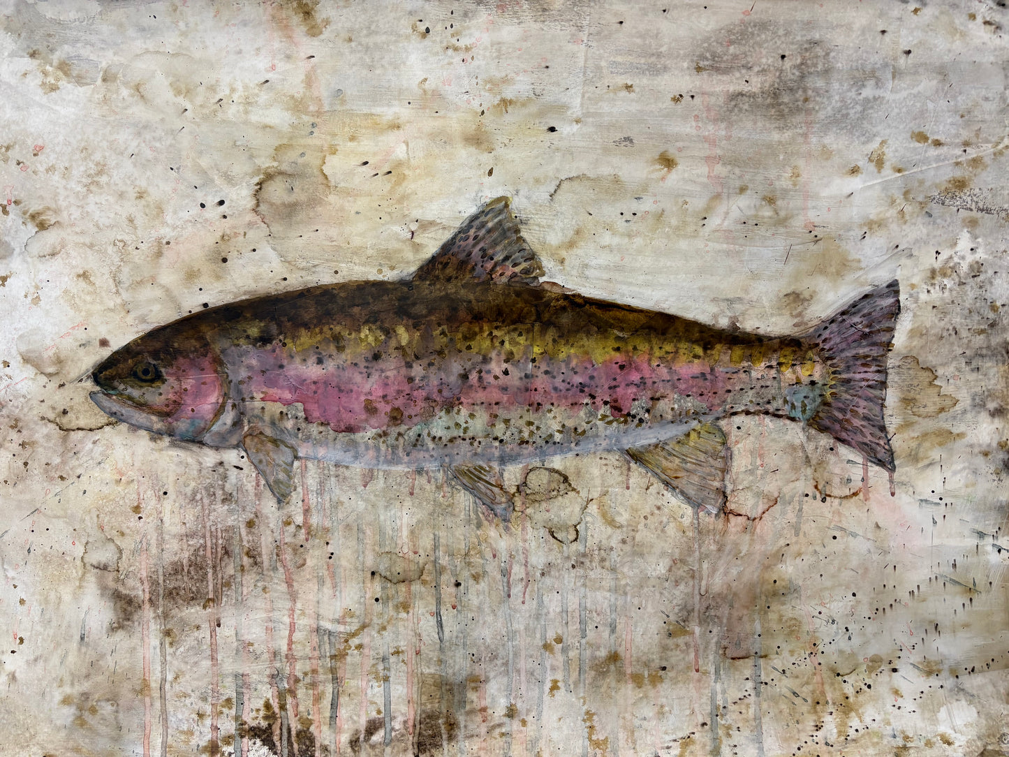 Fish illustration on a textured beige background