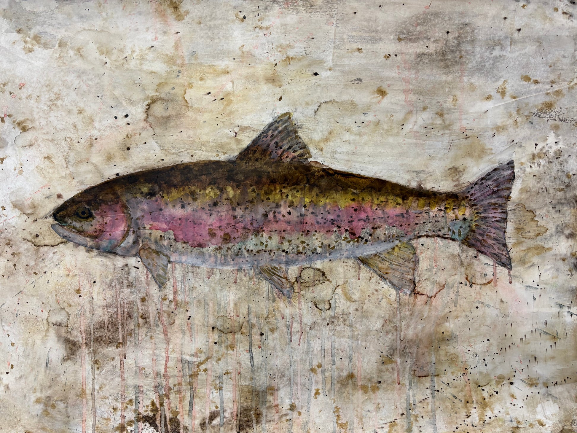 Fish illustration on a textured beige background